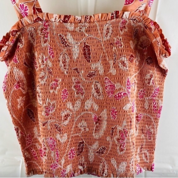 WITCHERY Pink Floral Shirred Frill Square Neckline Cropped Tank Top Size L - Picture 4 of 6